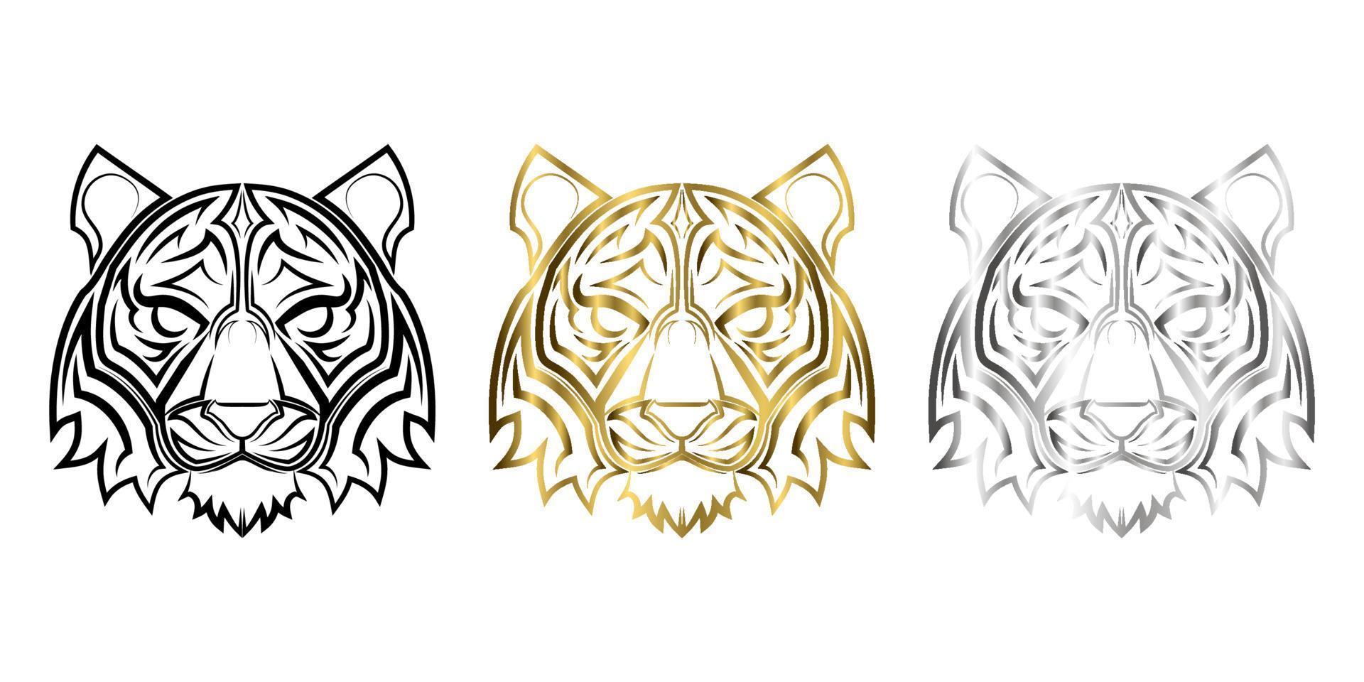 trois couleurs noir or et argent dessin au trait de tête de tigre bon usage pour symbole mascotte icône avatar tatouage conception de t-shirt logo ou toute conception vecteur