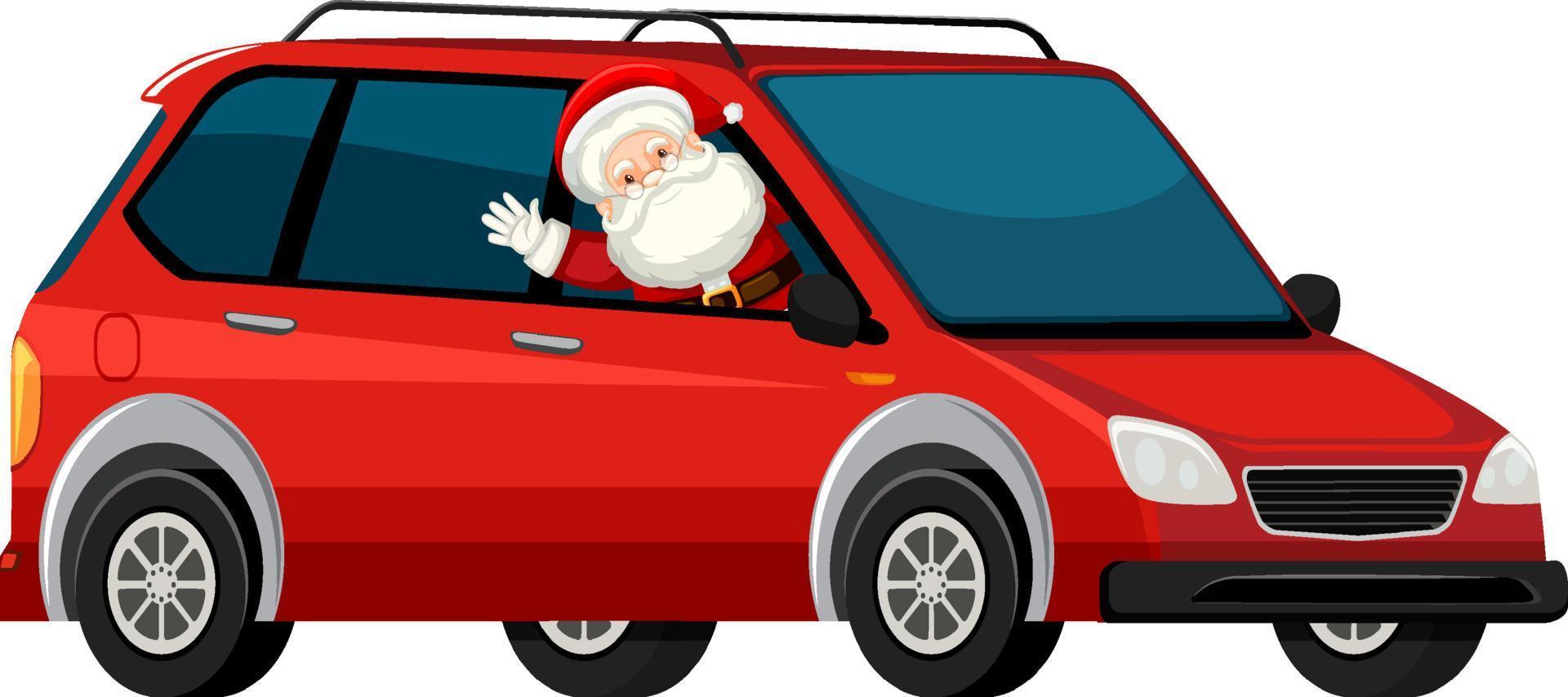 père noël conduisant une voiture rouge en style cartoon vecteur