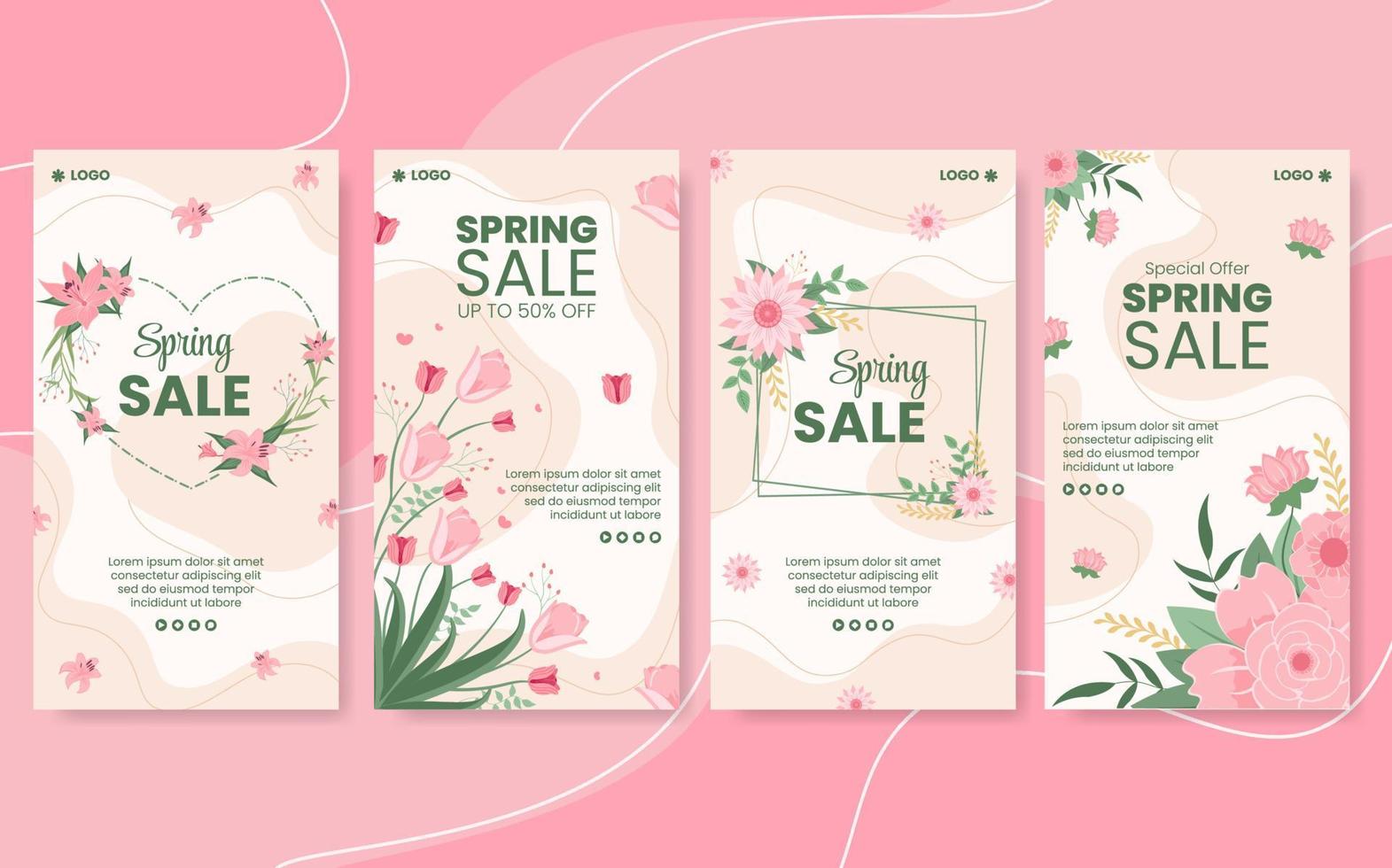 vente de printemps avec modèle d'histoires de fleurs de fleurs illustration plate modifiable de fond carré adapté aux médias sociaux ou à la carte de voeux vecteur