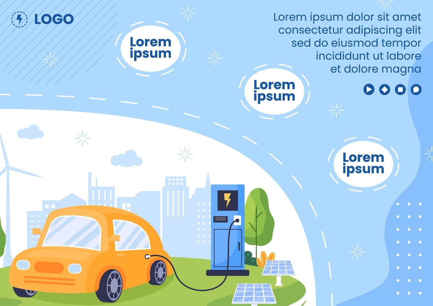 modèle de brochure de charge de batteries de voiture électrique illustration plate modifiable de fond carré adapté aux médias sociaux ou aux publicités sur le web vecteur