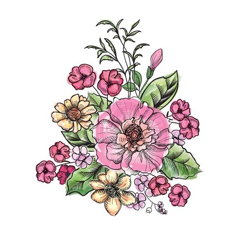 Bouquet de fleurs. Cadre floral. Carte de voeux s&#39;épanouir. Décor d&#39;été vecteur