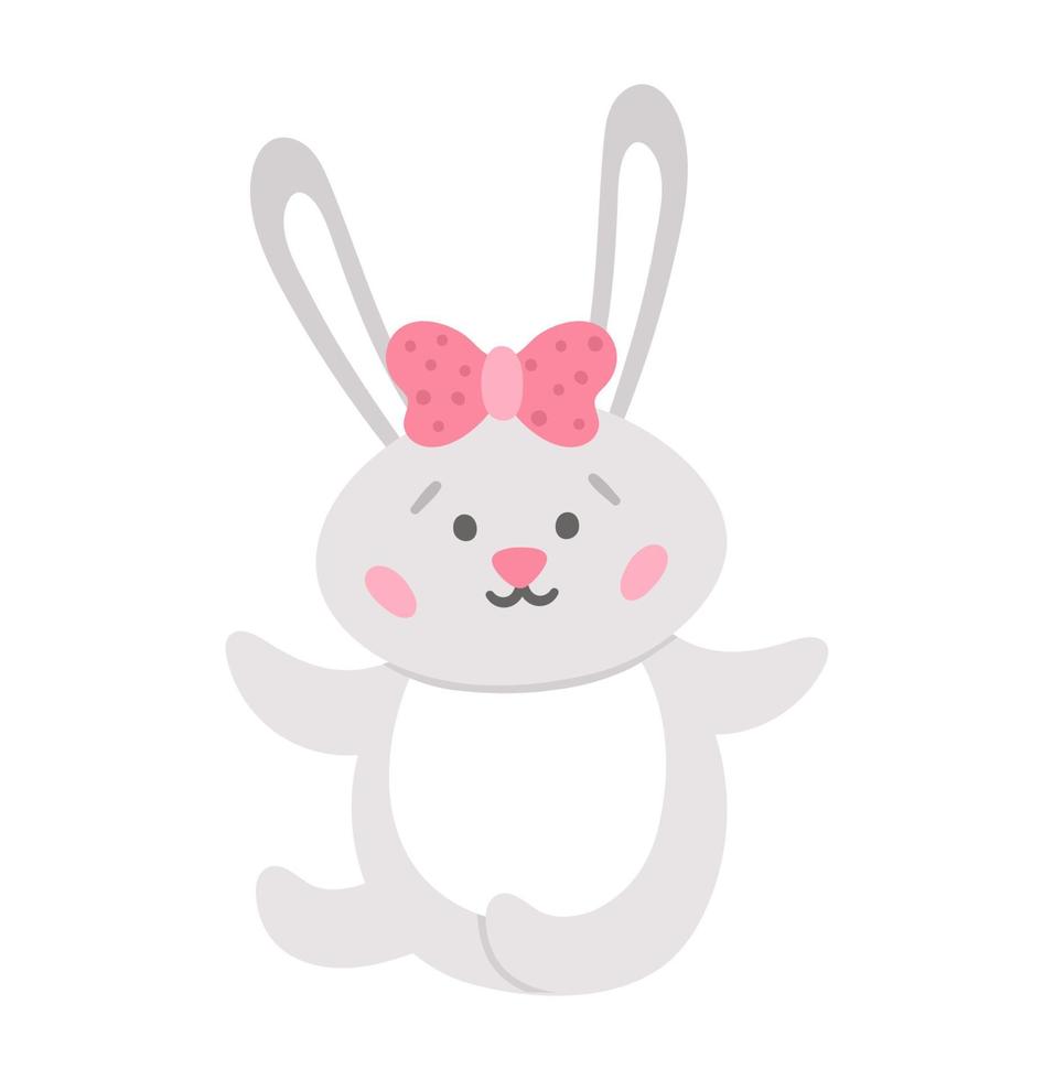 icône de vecteur de lapin de Pâques. lapin assis avec arc entendre isolé sur fond blanc. jolie illustration animale adorable pour les enfants. image drôle de lièvre de printemps.