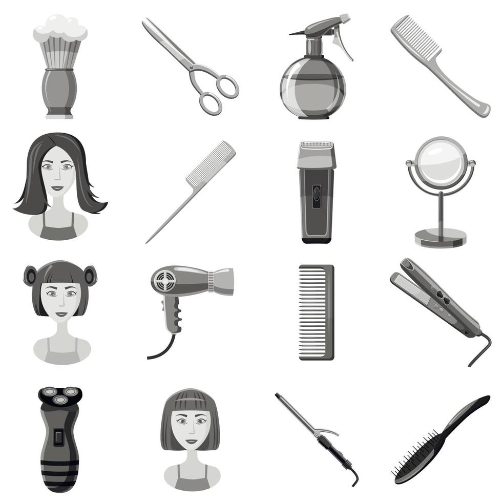 ensemble d'icônes de barbier, style monochrome gris vecteur