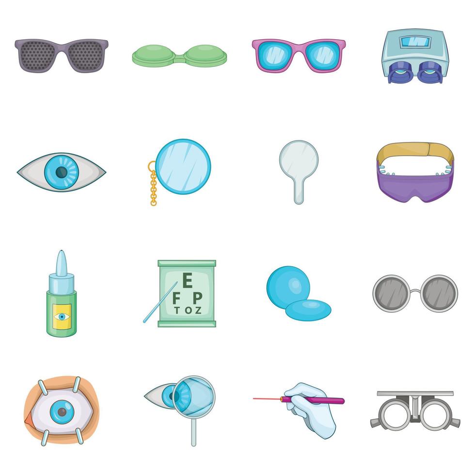 ensemble d'icônes d'ophtalmologiste, style dessin animé vecteur