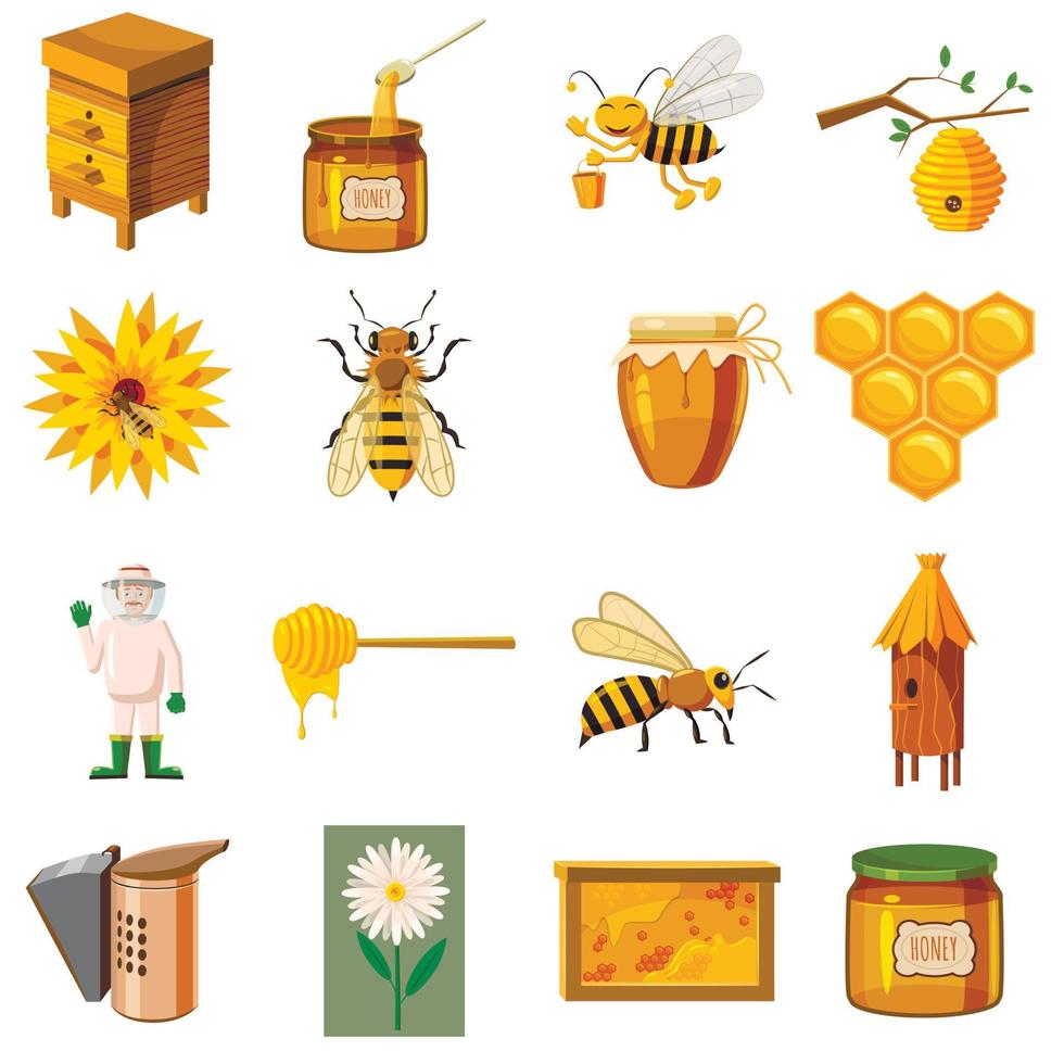 ensemble d'icônes de rucher, style dessin animé vecteur