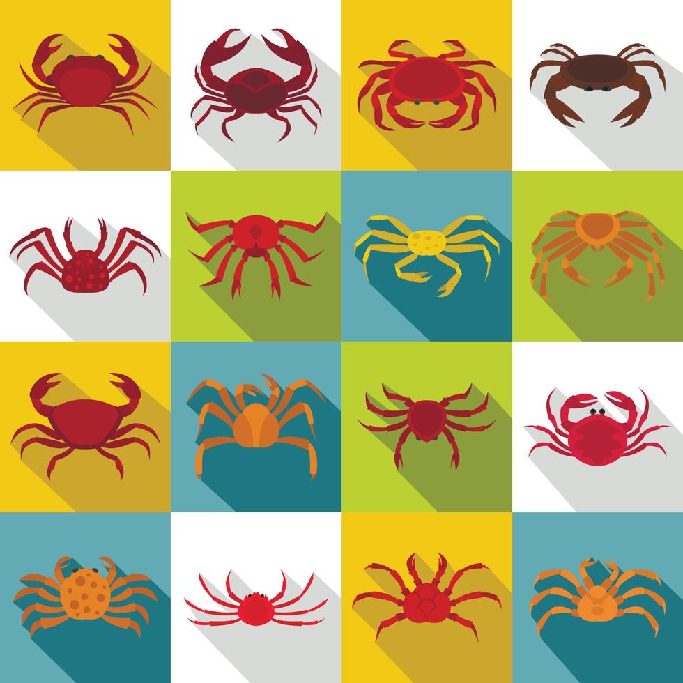 Divers ensemble d'icônes de crabe, style plat vecteur