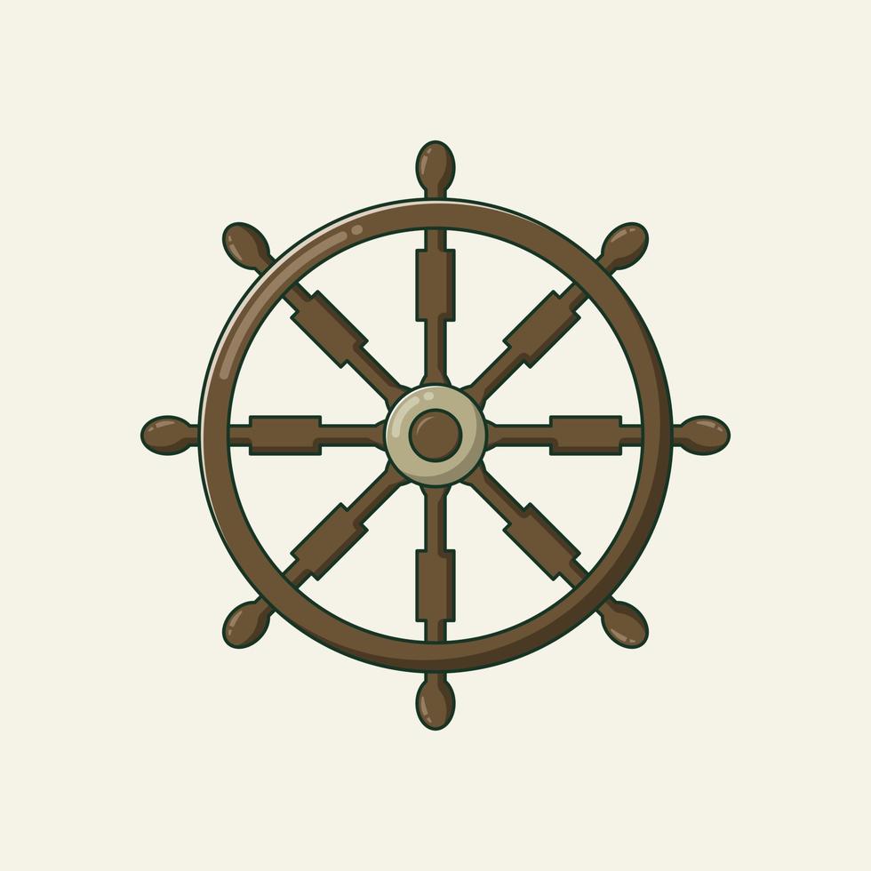 illustration d'icône de style dessin animé de roue de bateau vecteur