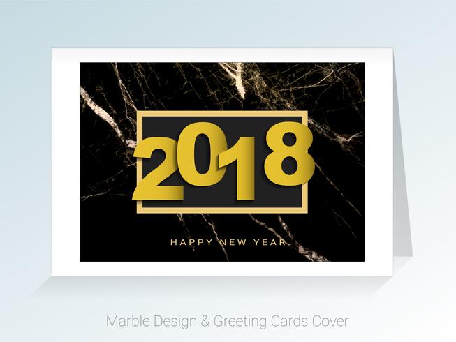 Concept de bonne année 2018, symboles de début et de célébration, cartes de souhaits en marbre fond de vecteur. vecteur