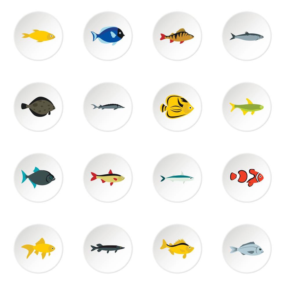 jeu d'icônes de poisson, style plat vecteur
