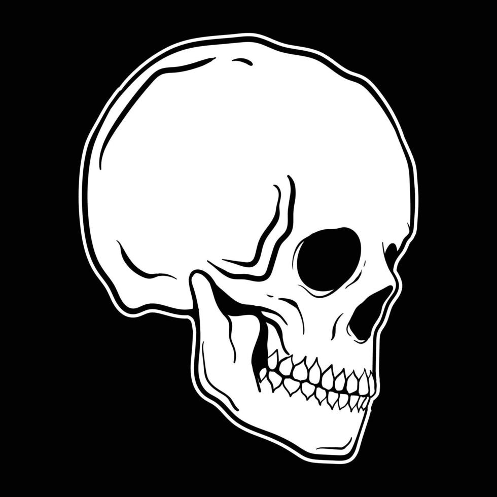 crâne noir et blanc style dessiné à la main, vecteur premium