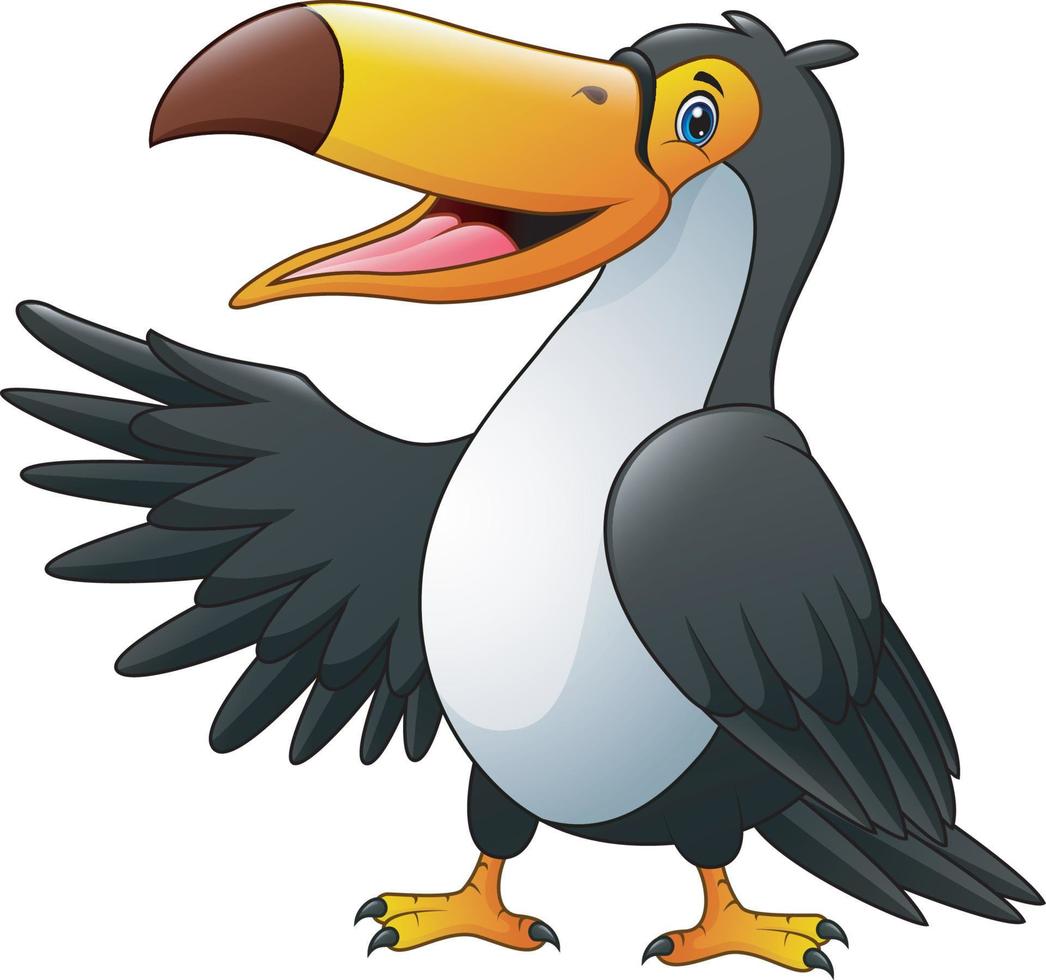 dessin animé oiseau heureux toucan agitant vecteur