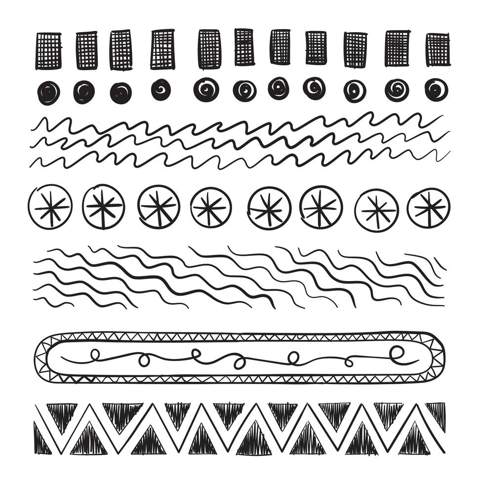 pack de lignes géométriques natives dessinées à la main dans différents styles. parfait pour la décoration et les ornements. vecteur