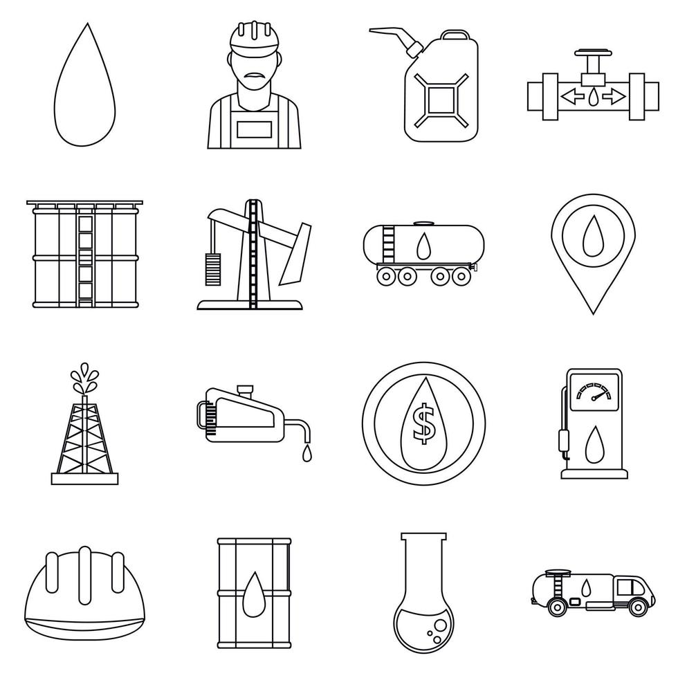 ensemble d'icônes de l'industrie pétrolière, style de contour vecteur