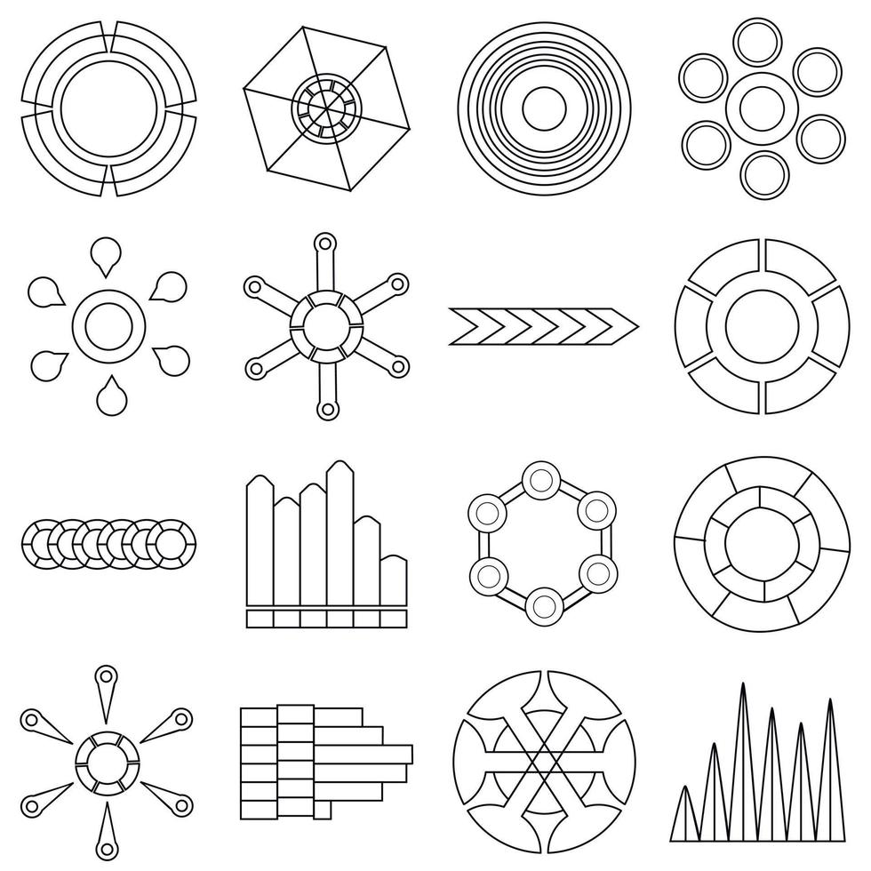 ensemble d'icônes d'éléments infographiques, style de contour vecteur