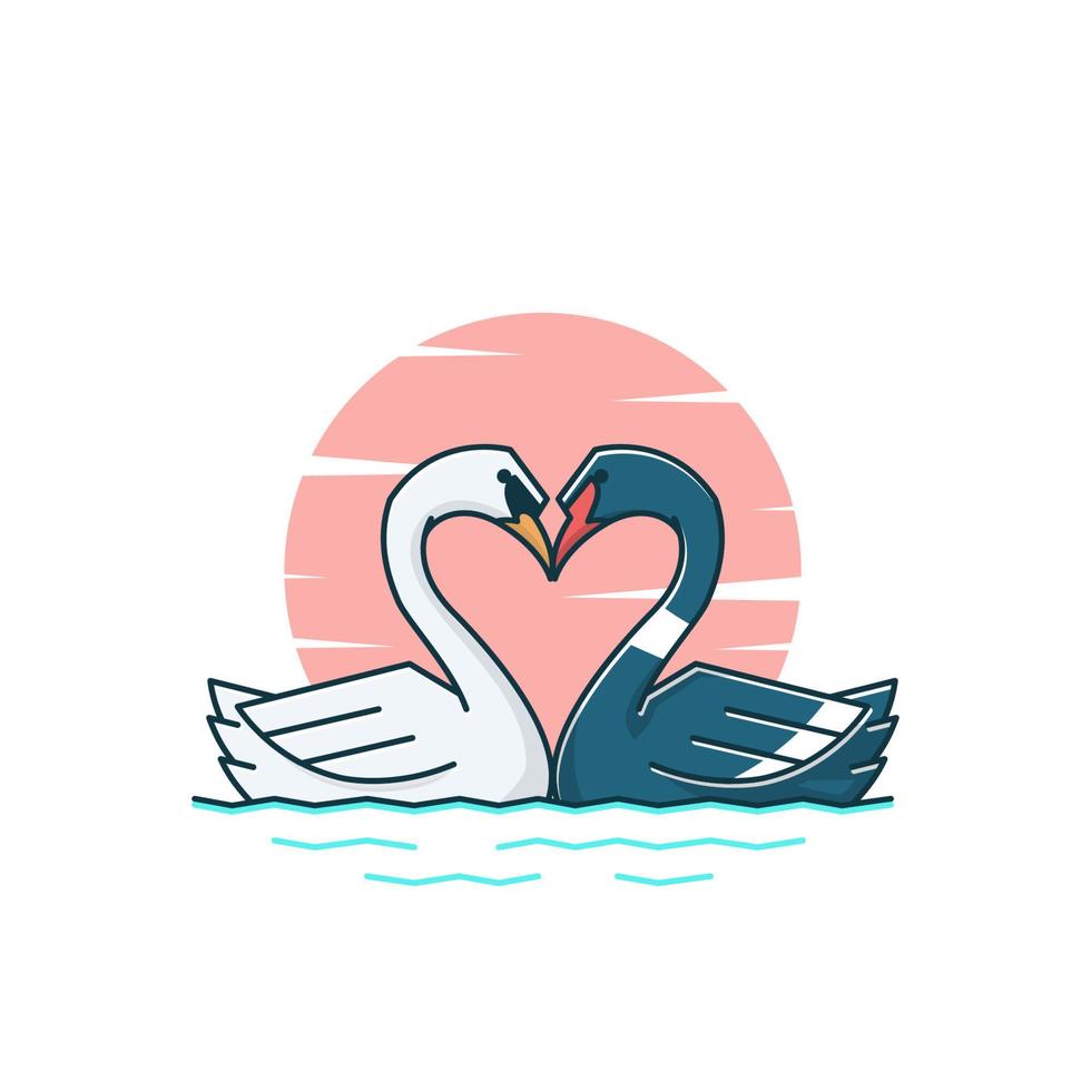 amour coeur cygne oie couple canard natation vecteur dessin animé