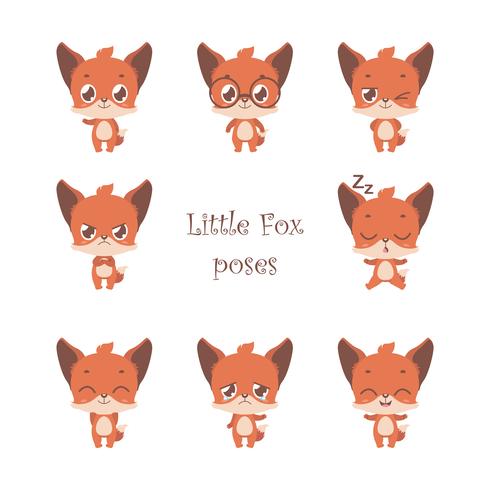 Collection de poses mignonnes de petit renard vecteur