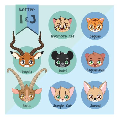 Alphabet portrait animalier - Lettre I et J vecteur
