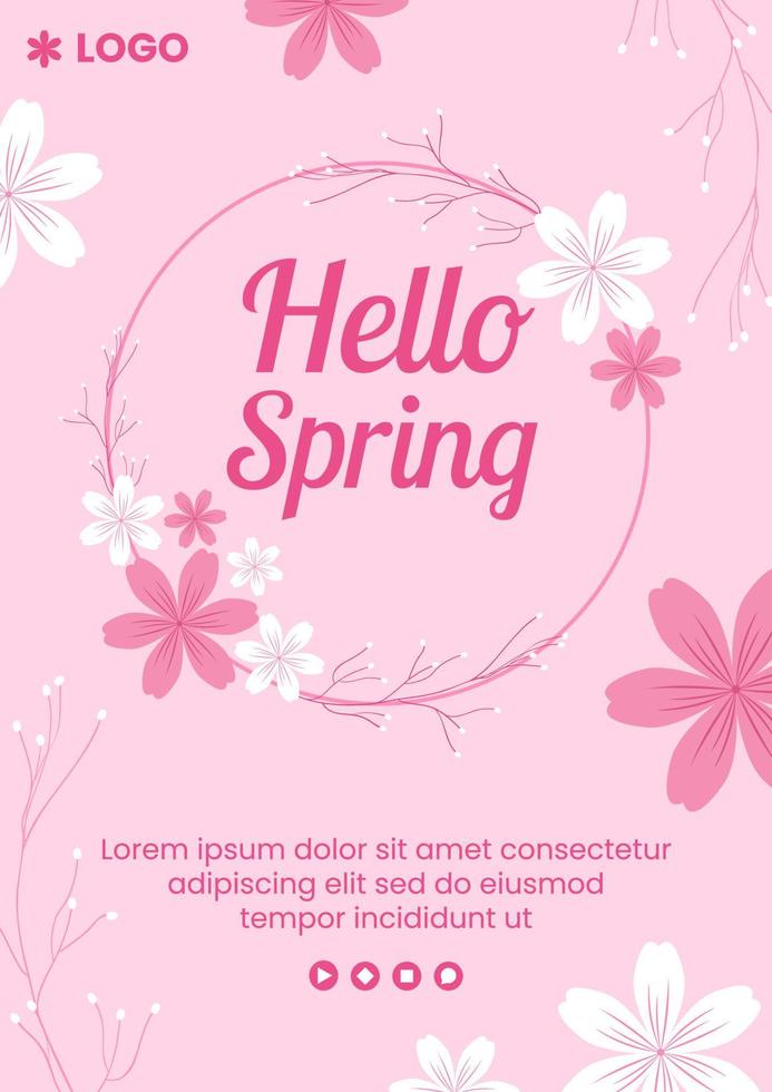 printemps avec fleur sakura fleurs modèle de flyer illustration plate modifiable de fond carré pour les médias sociaux ou la carte de voeux vecteur