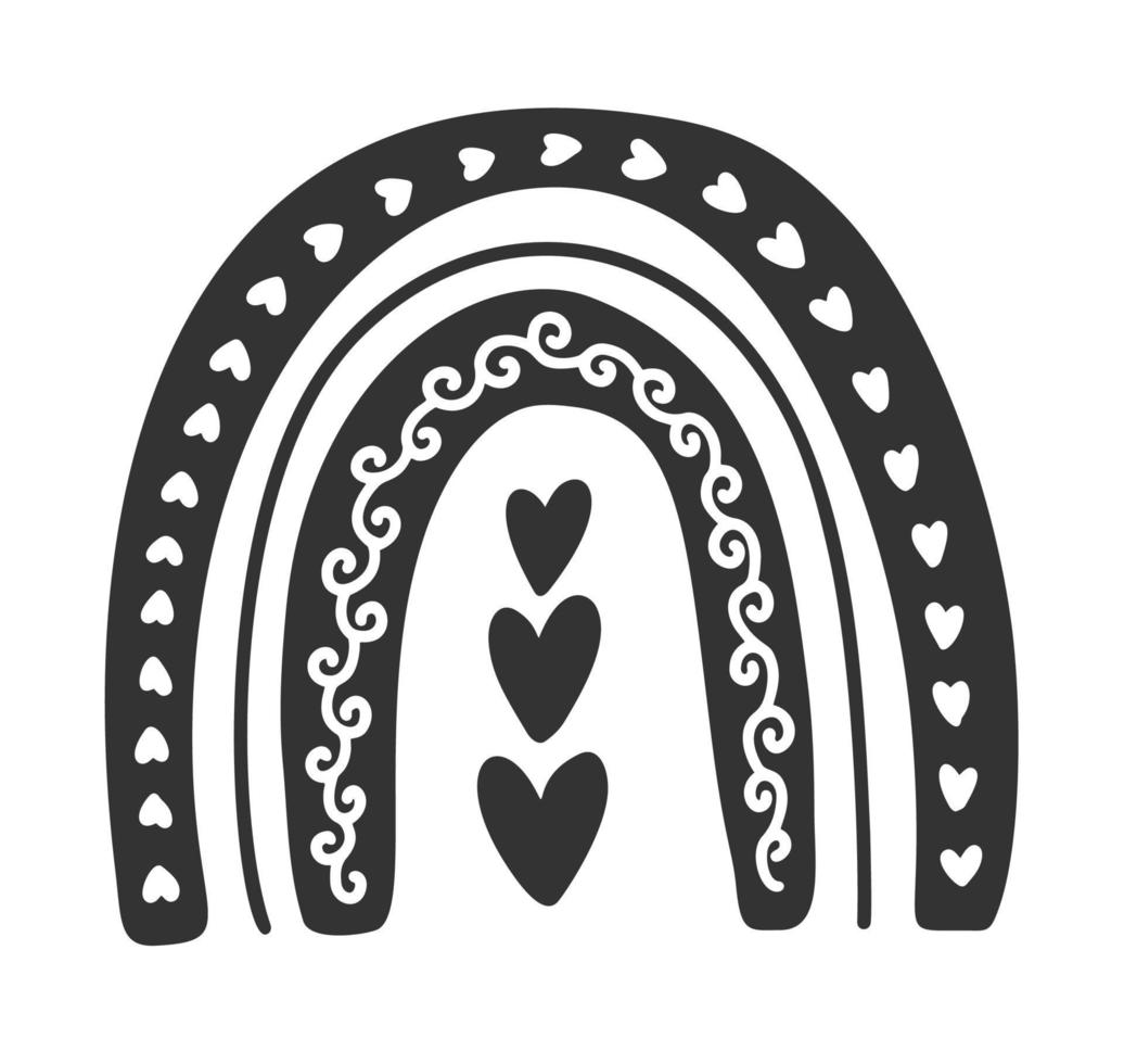 coeur arc-en-ciel de vecteur de saint-valentin dans un style scandinave de dessin animé isolé sur blanc pour les enfants. illustration mignonne dans un style dessiné à la main pour affiches, estampes, cartes, tissus, livres pour enfants, design d'intérieur