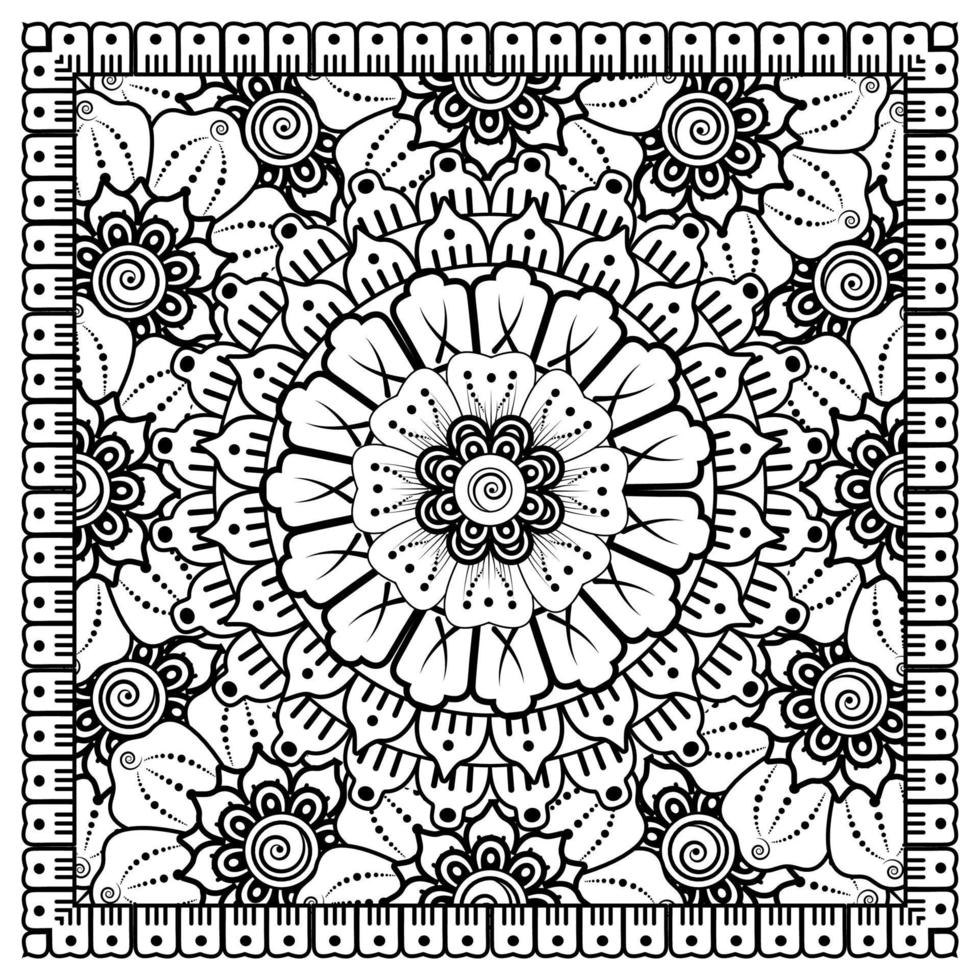 motif circulaire en forme de mandala pour henné, mehndi, tatouage, décoration. ornement décoratif dans un style oriental ethnique. page de livre de coloriage. vecteur