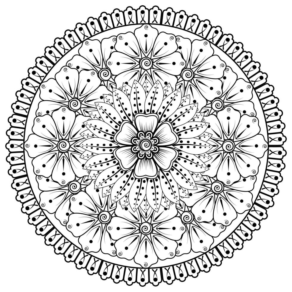 motif circulaire en forme de mandala pour henné, mehndi, tatouage, décoration. ornement décoratif dans un style oriental ethnique. page de livre de coloriage. vecteur