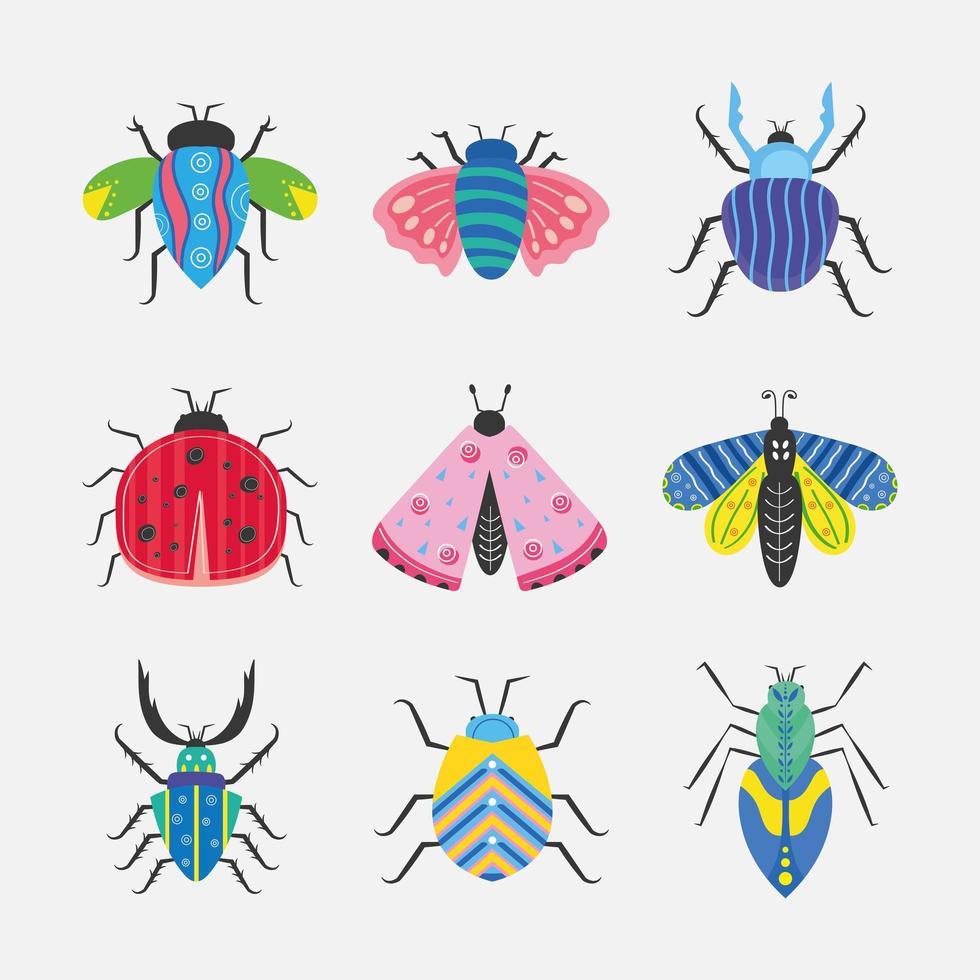 neuf insectes scandinaves vecteur