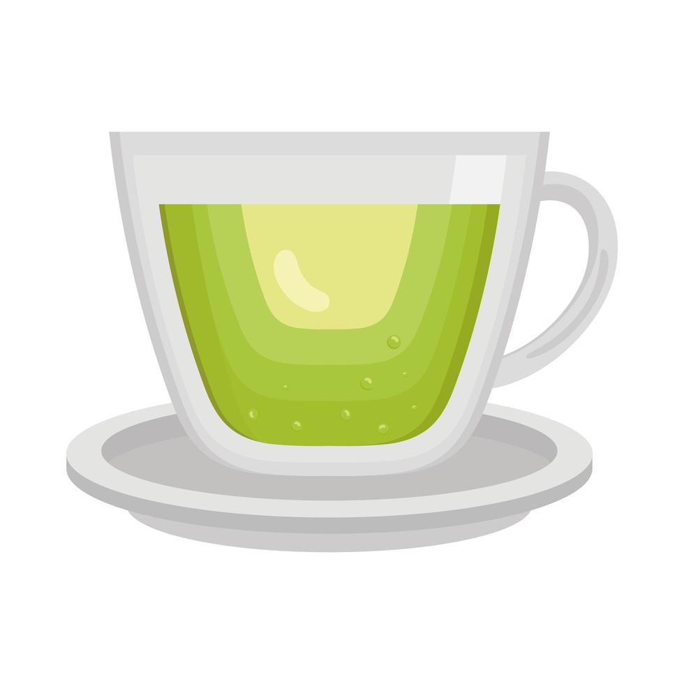 tasse de thé vert dans le plat vecteur