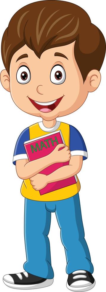 mignon petit garçon tenant un livre de mathématiques vecteur