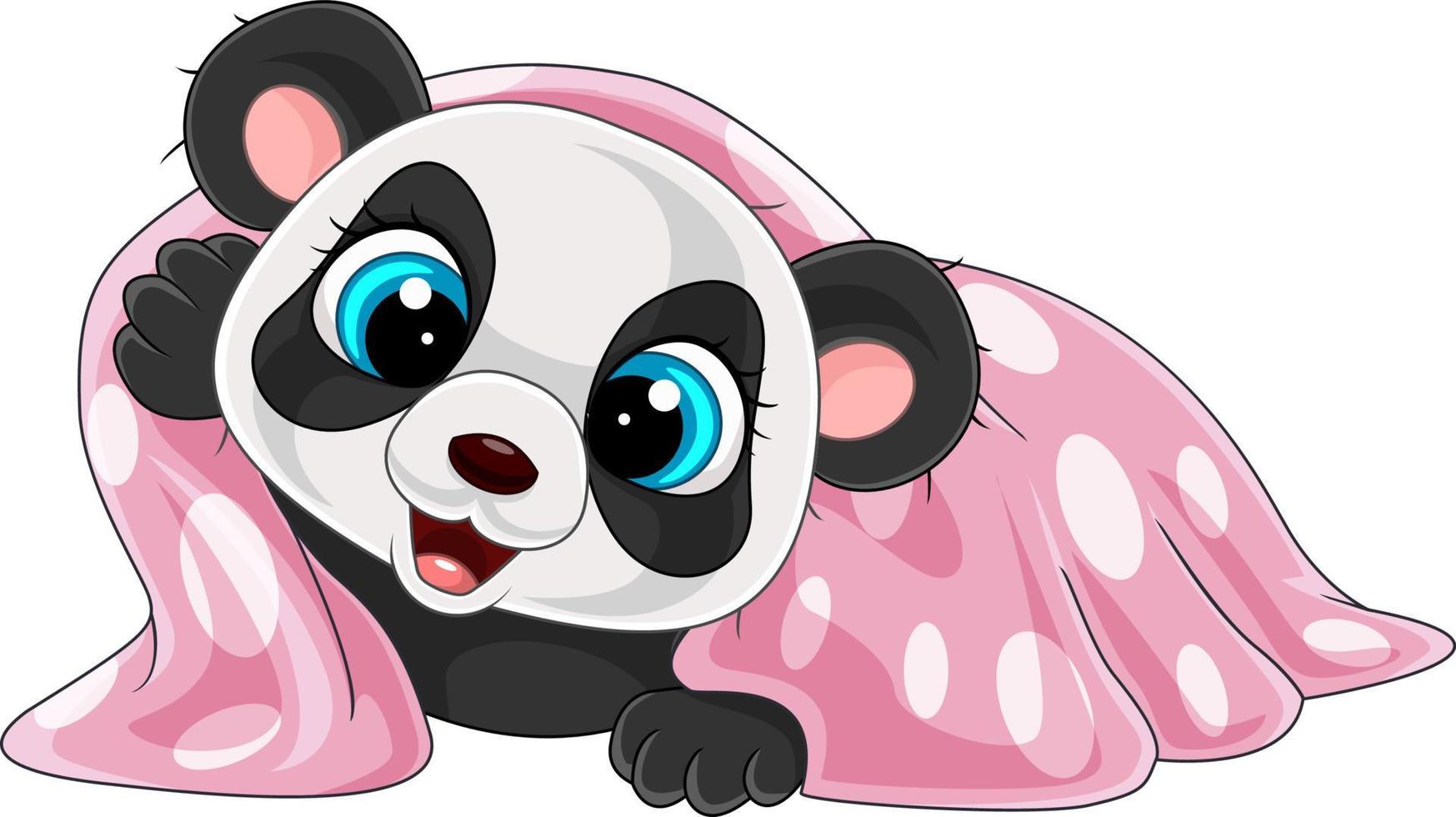 dessin animé bébé panda drôle portant une couverture rose vecteur