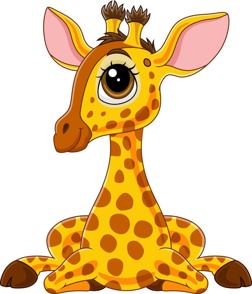 dessin animé mignon bébé girafe assis vecteur