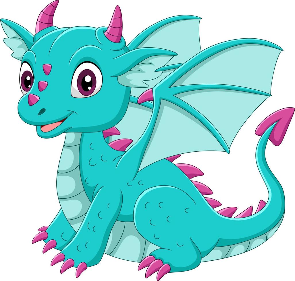 dessin animé bébé dragon bleu assis vecteur