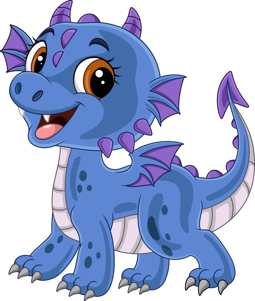 dessin animé drôle bébé dragon bleu posant vecteur