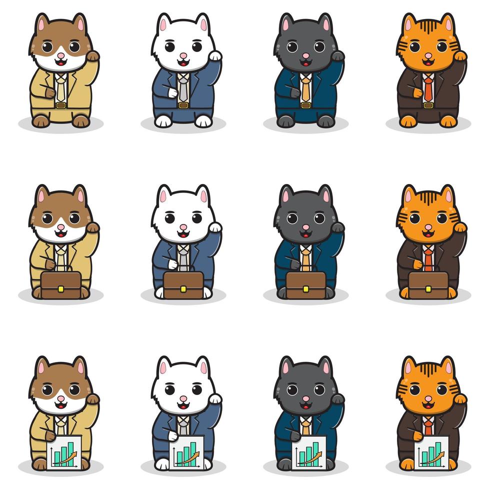 illustration vectorielle de chats mignons avec costume d'homme d'affaires. vecteur