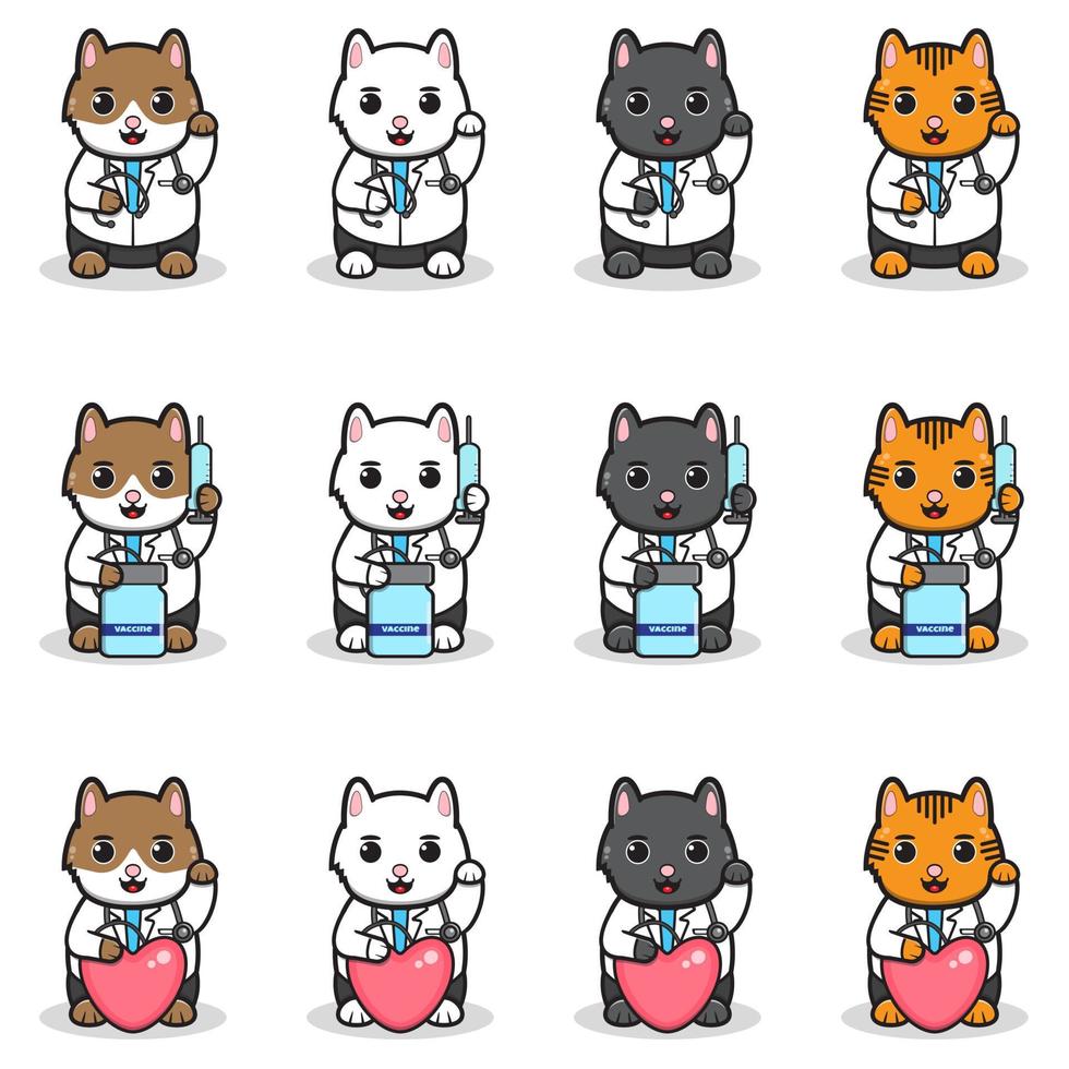 illustration vectorielle de chats mignons avec costume de médecin. vecteur