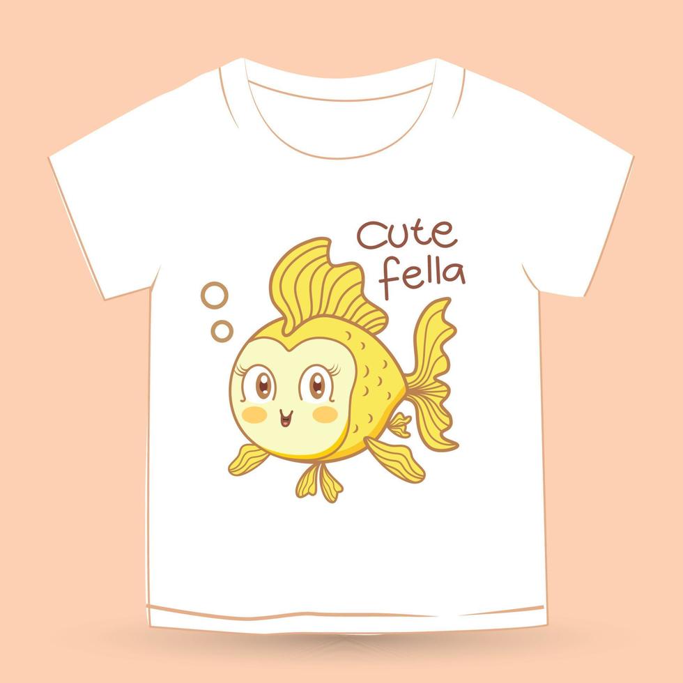 mignon petit poisson dessiné à la main pour t-shirt vecteur