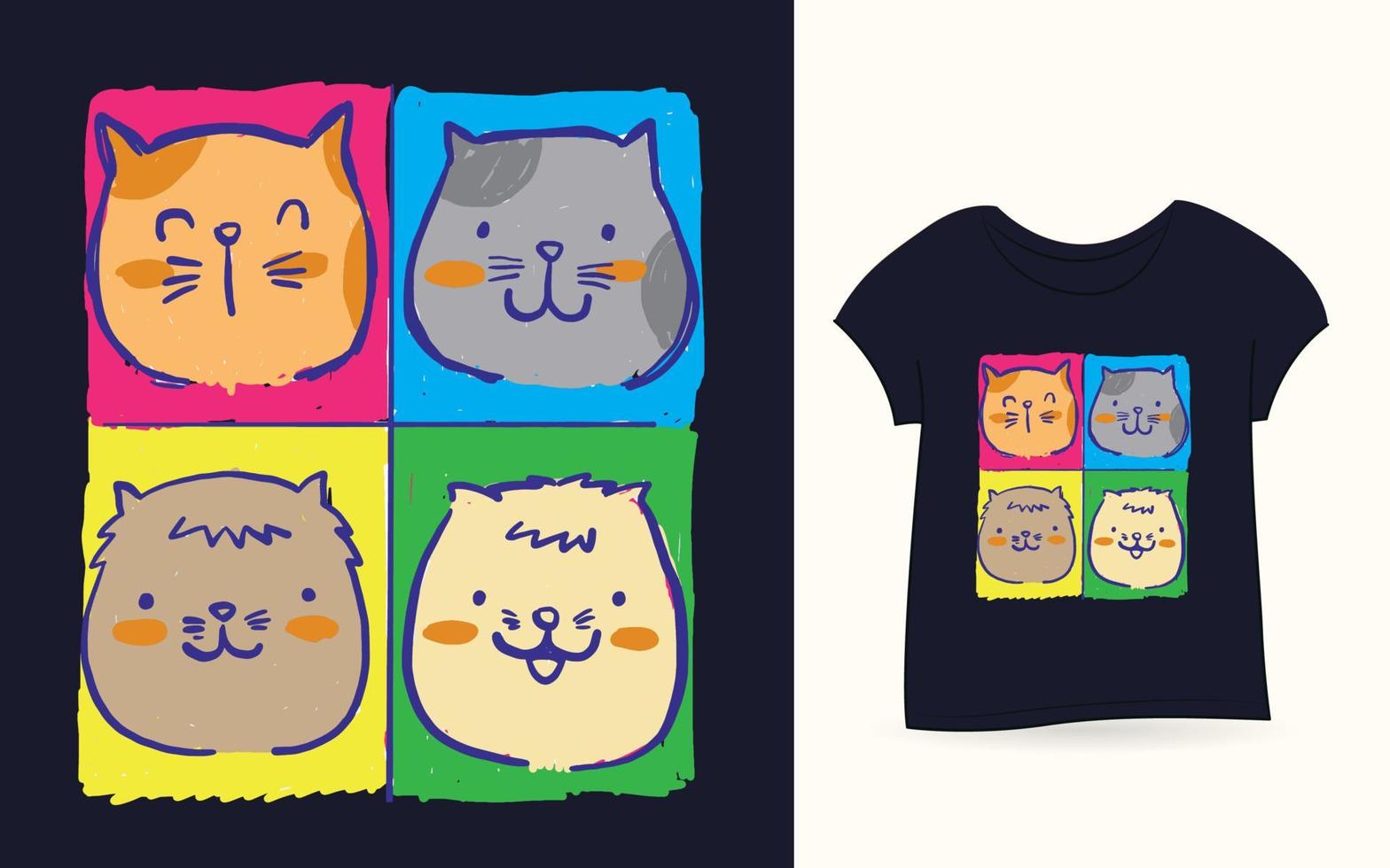 illustration de chats mignons dessinés à la main pour t shirt vecteur