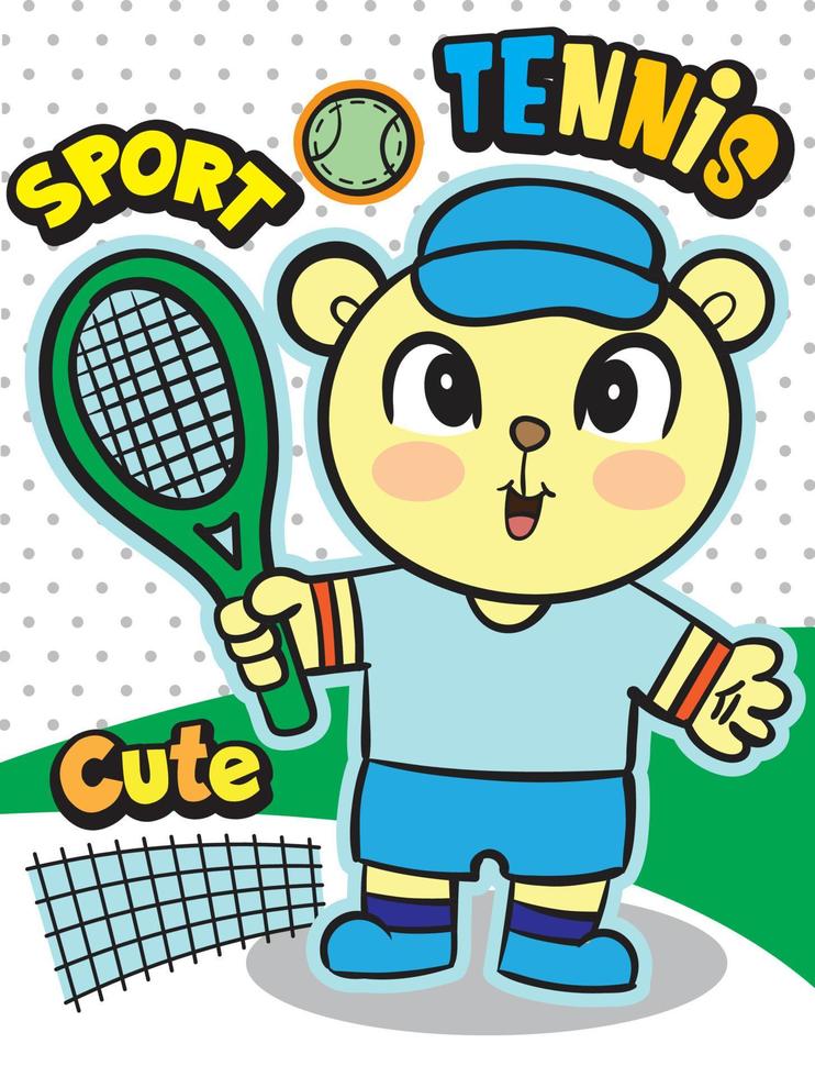 mignon, ours, joueur tennis, dessin animé, pour, t, shirt.eps vecteur