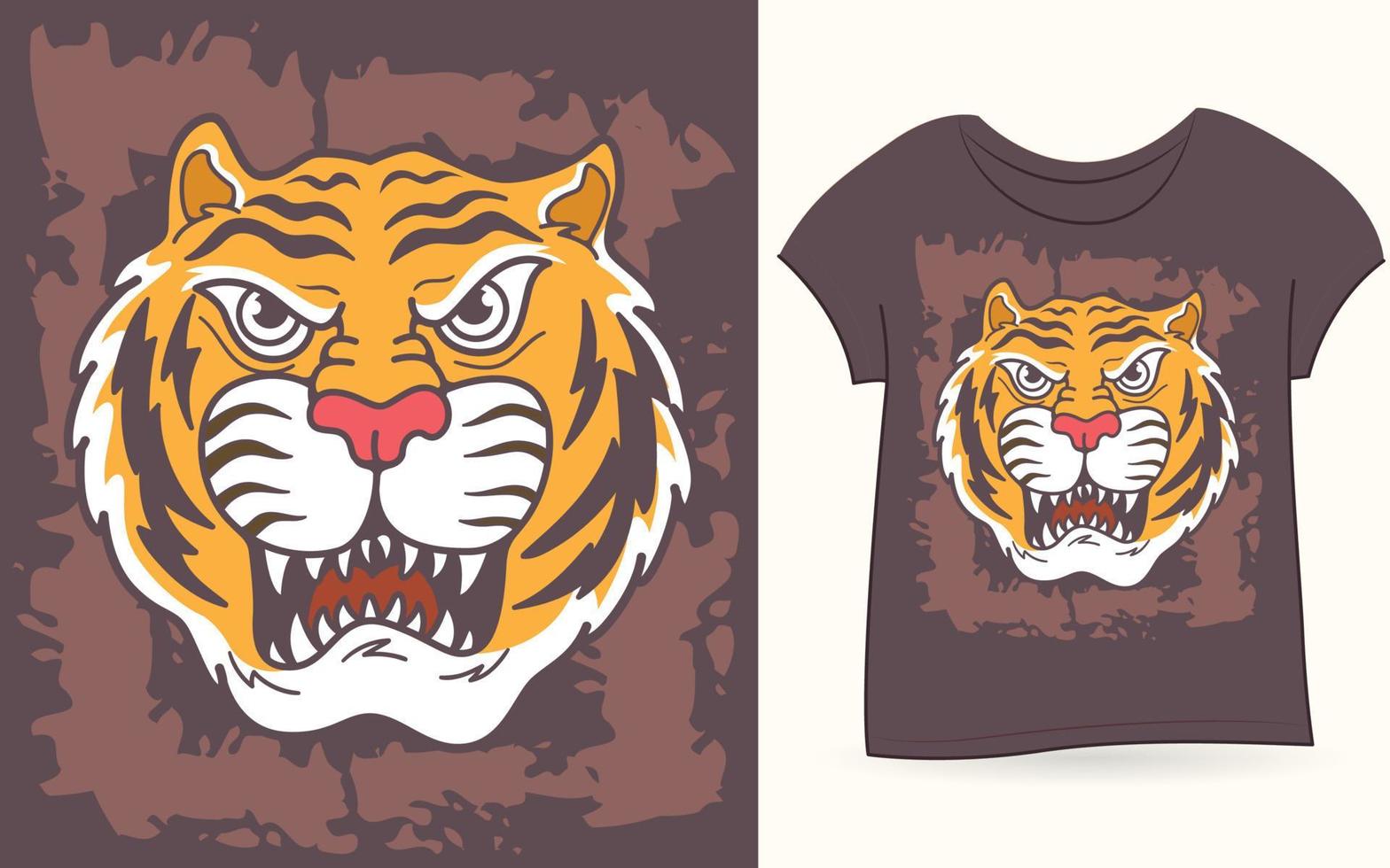 tête de tigre illustration dessinée à la main pour t shirt vecteur