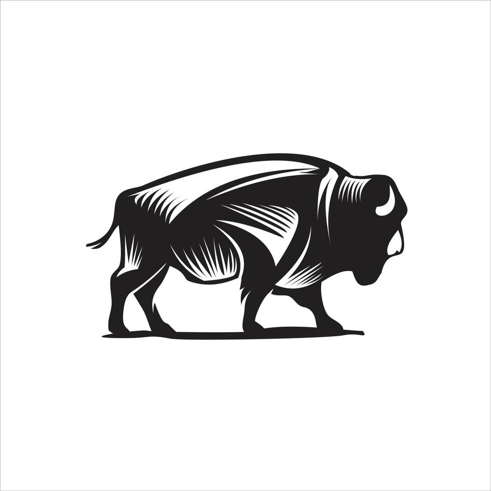logo animal vintage noir rustique silhouette de buffle ox vecteur