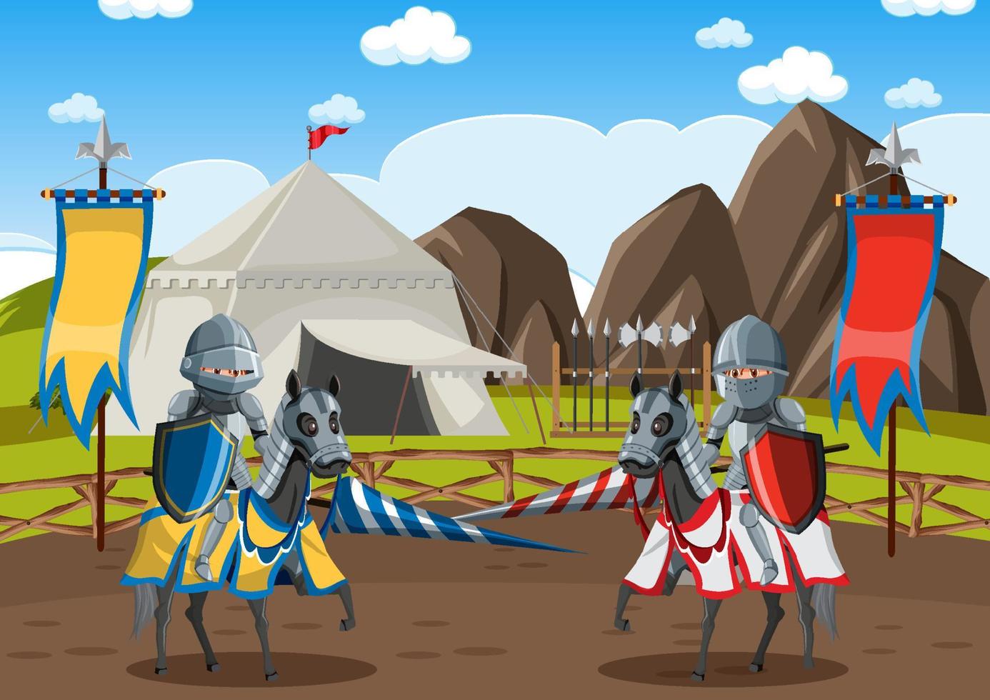 deux chevaliers médiévaux se battant ensemble vecteur