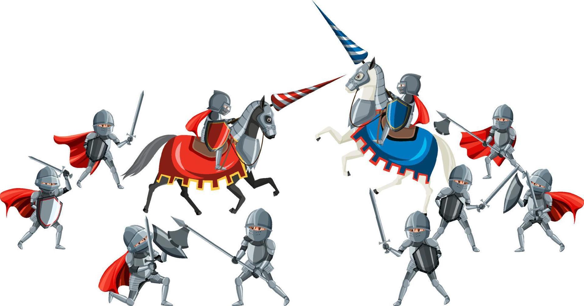 Tournoi de joutes de chevaliers médiévaux sur fond blanc vecteur