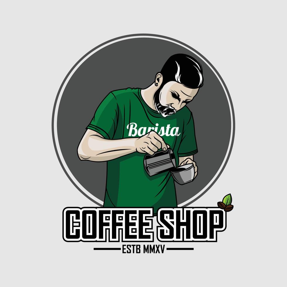 création de logo de barista faisant le café vecteur