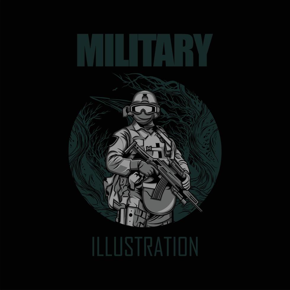 illustration militaire avec un fond noir.eps vecteur