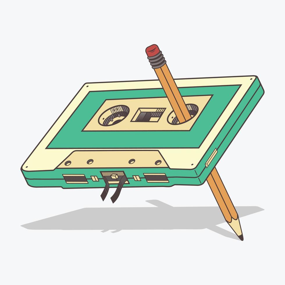 illustration vectorielle cassette et crayon vecteur