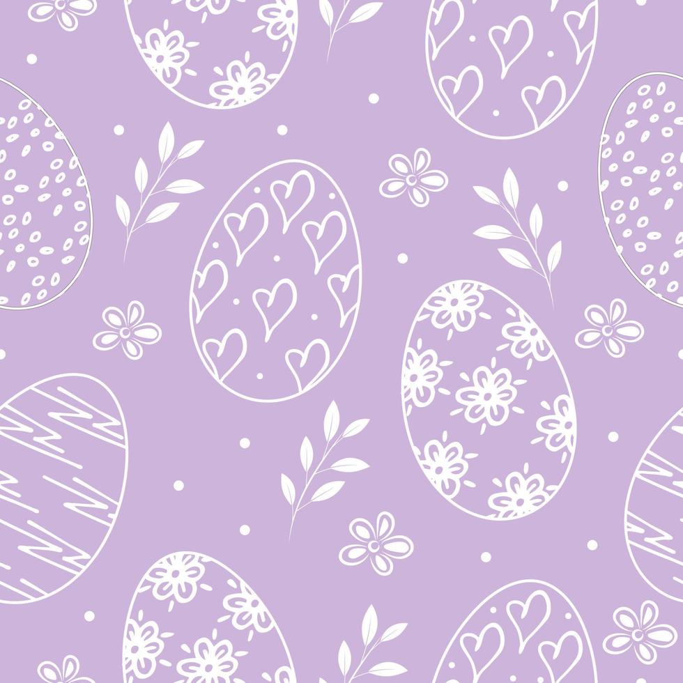 oeufs de pâques, modèle sans couture de branche et de fleur. éléments pour vacances sur fond lilas. illustration vectorielle vecteur