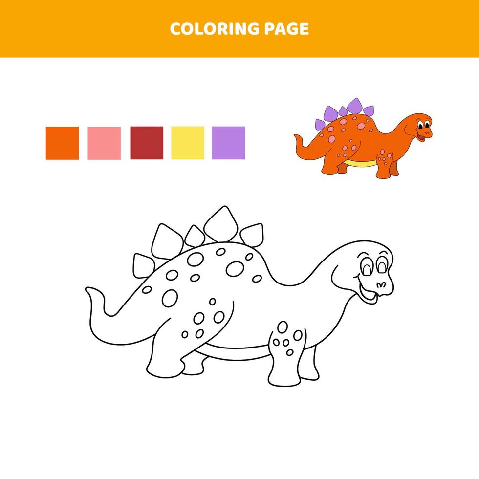 page de coloriage pour les enfants avec un dinosaure mignon. vecteur