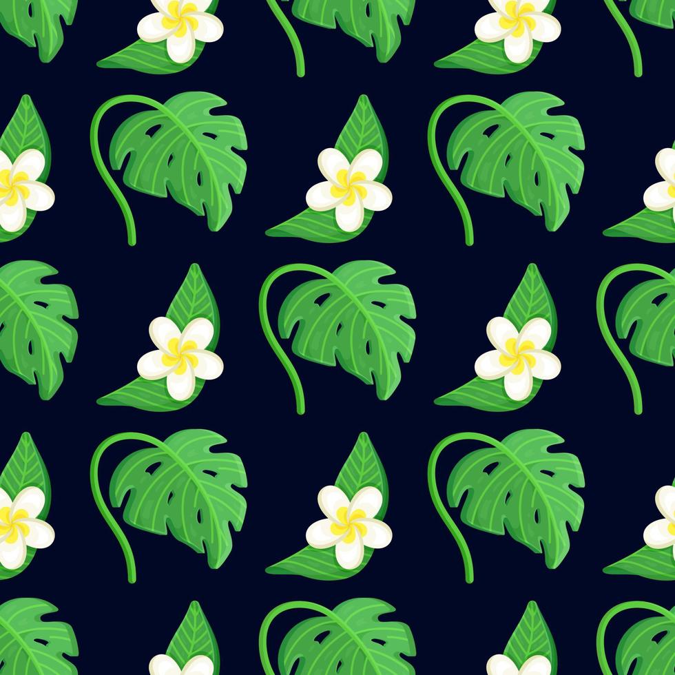 illustration vectorielle d'impression de feuilles tropicales sur fond noir. beau fond de motif floral de jungle tropicale sans soudure avec des feuilles de palmier. vecteur