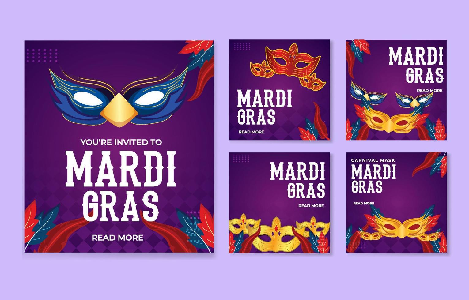 publications sur les réseaux sociaux du carnaval du mardi gras vecteur