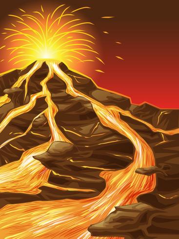 Le volcan est cassé dans un style de bande dessinée. vecteur