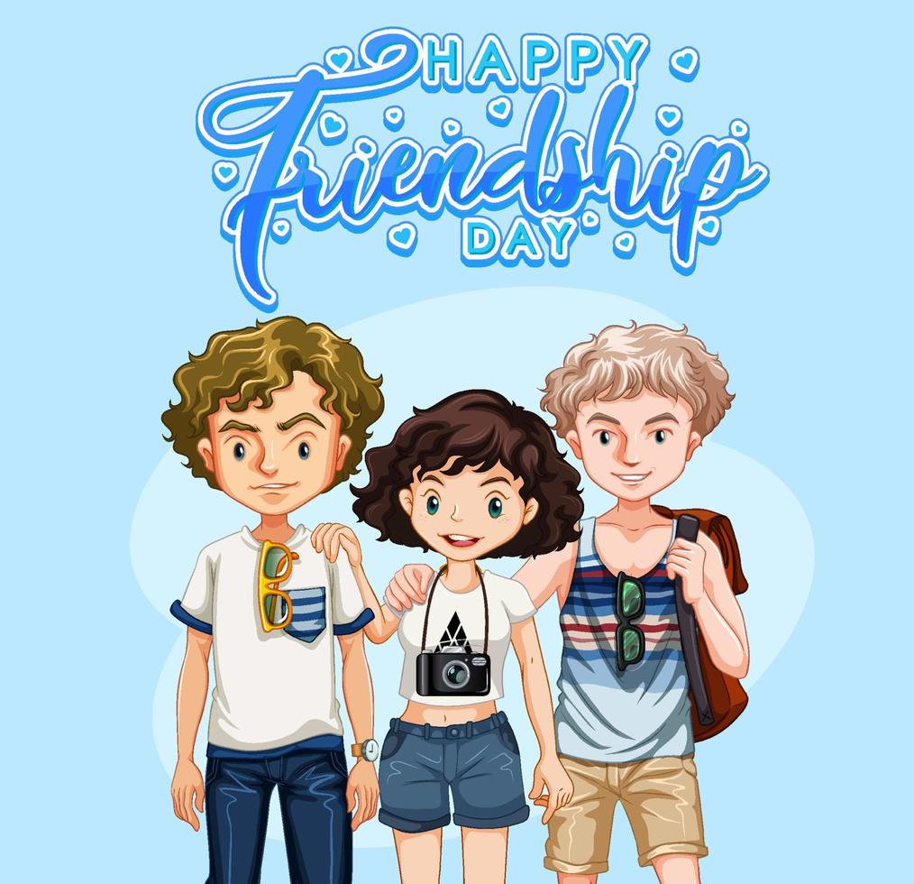 bannière de logo de bonne fête de l'amitié avec un groupe d'adolescents vecteur